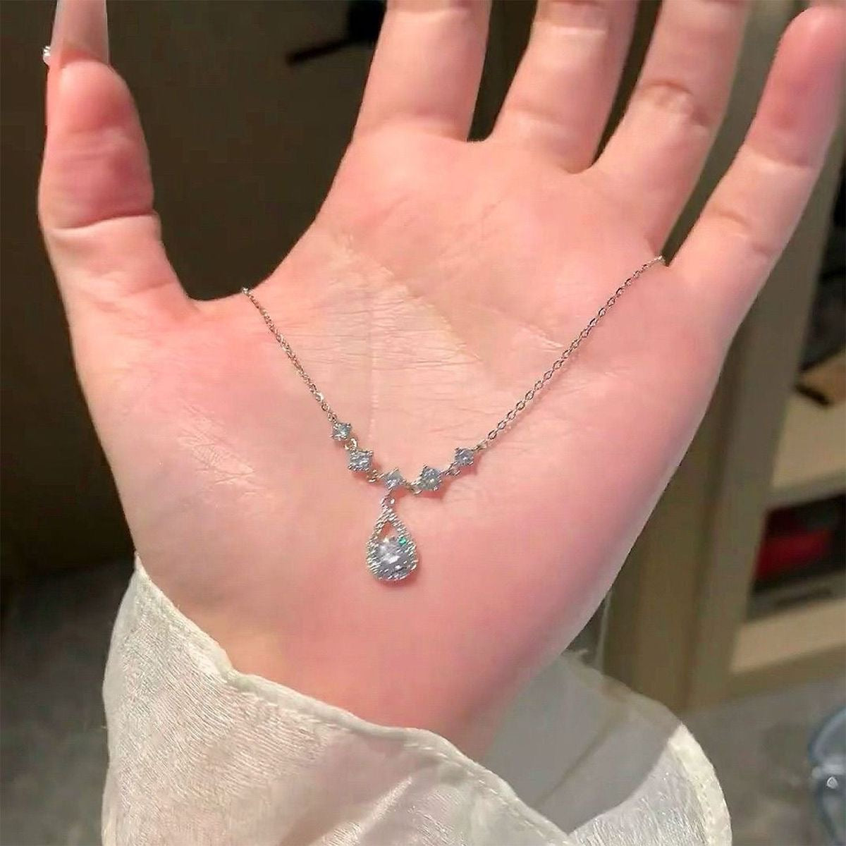 Crystal Teardrop Pendant Necklace