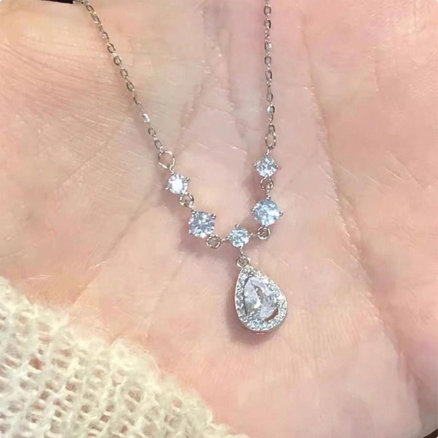 Crystal Teardrop Pendant Necklace